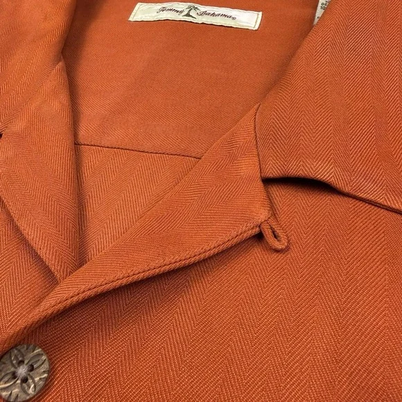 Tommy Bahama Silk Camp Shirt Mens 2XL Orange Pelican Cigars Embroidered Loop - Picture 8 of 12